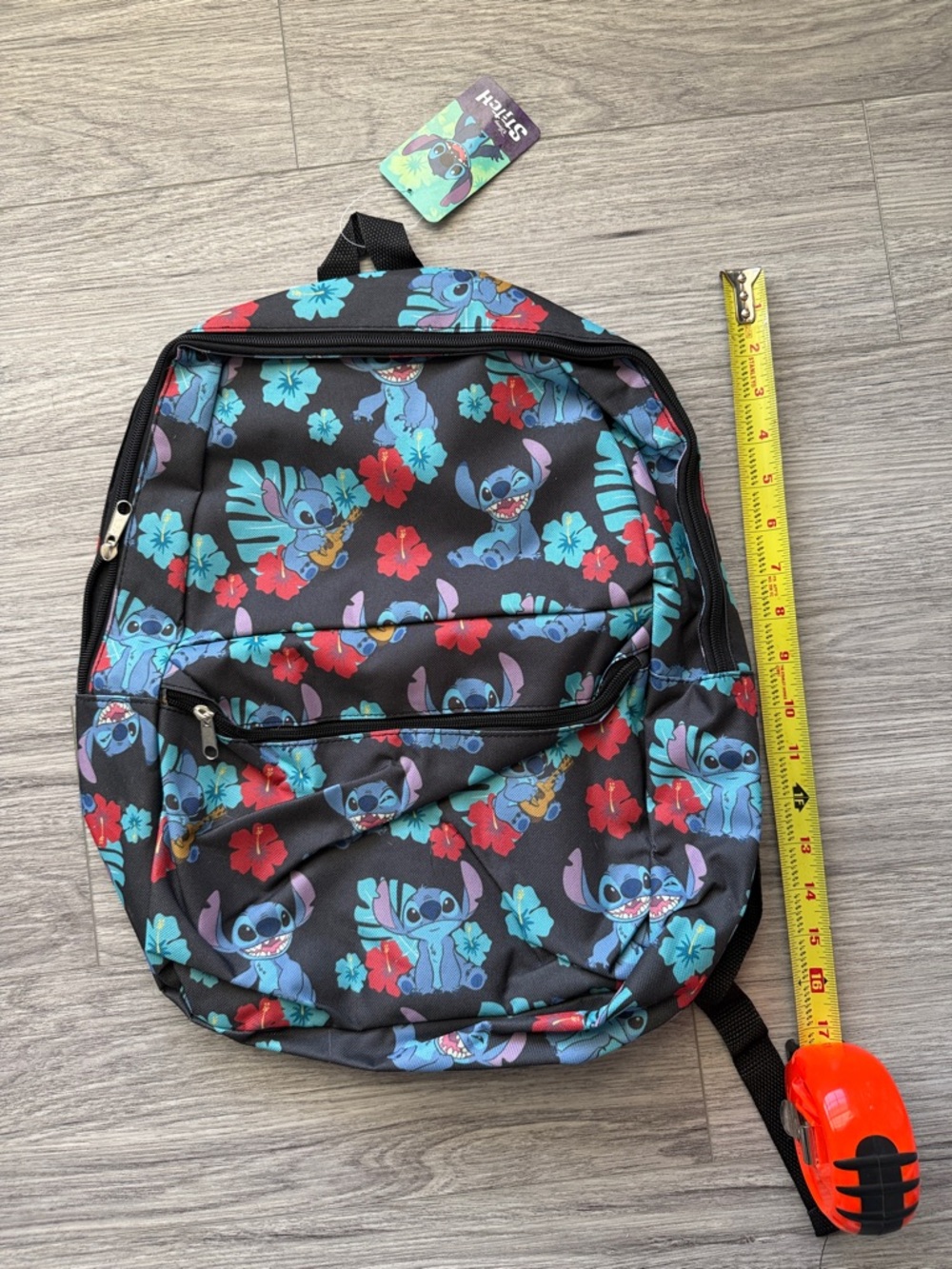 Disney Black Backpack with Blue Stitch and Red Floral Accents - Picture 3 of 7
